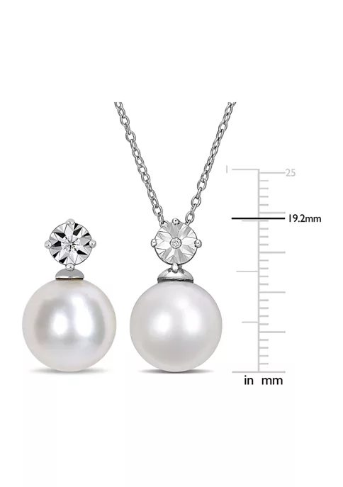 New โ 11-12mm Cultured Freshwater Pearl and Diamond Accent Drop Earrings and Pendant with Chain Set in Sterling Silver by Belk & Co. ๐ 3 New โ 11-12mm Cultured Freshwater Pearl and Diamond Accent Drop Earrings and Pendant with Chain Set in Sterling Silver by Belk & Co. ๐ - Image 3