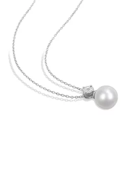 New โ 11-12mm Cultured Freshwater Pearl and Diamond Accent Drop Earrings and Pendant with Chain Set in Sterling Silver by Belk & Co. ๐ 8 New โ 11-12mm Cultured Freshwater Pearl and Diamond Accent Drop Earrings and Pendant with Chain Set in Sterling Silver by Belk & Co. ๐ -DealsBelk & Co. Store Belk 11488