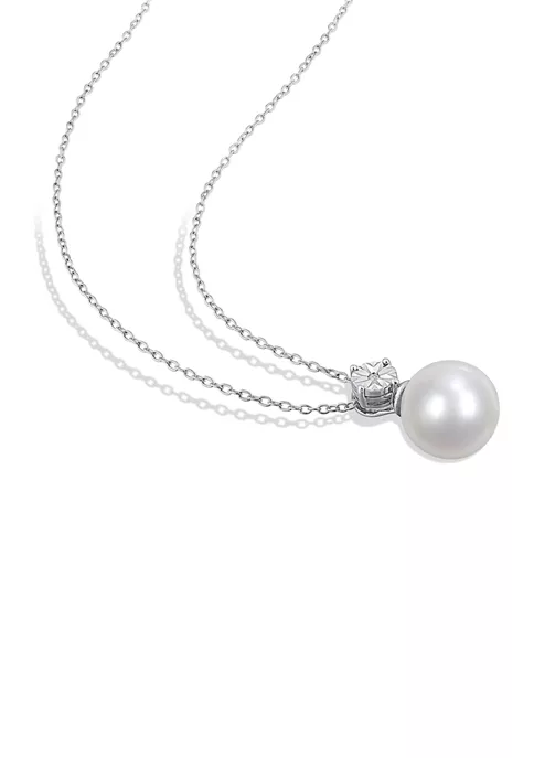 New โ 11-12mm Cultured Freshwater Pearl and Diamond Accent Drop Earrings and Pendant with Chain Set in Sterling Silver by Belk & Co. ๐ 4 New โ 11-12mm Cultured Freshwater Pearl and Diamond Accent Drop Earrings and Pendant with Chain Set in Sterling Silver by Belk & Co. ๐ - Image 4
