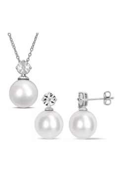 New โ 11-12mm Cultured Freshwater Pearl and Diamond Accent Drop Earrings and Pendant with Chain Set in Sterling Silver by Belk & Co. ๐ 9 New โ 11-12mm Cultured Freshwater Pearl and Diamond Accent Drop Earrings and Pendant with Chain Set in Sterling Silver by Belk & Co. ๐ -DealsBelk & Co. Store Belk 11489