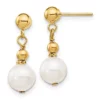 Discount 👍 14K Yellow Gold 7-8mm White Semi-round Freshwater Cultured Pearl Dangle Post Earrings by Belk & Co. 😀