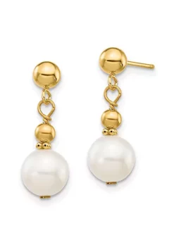 Discount 👍 14K Yellow Gold 7-8mm White Semi-round Freshwater Cultured Pearl Dangle Post Earrings by Belk & Co. 😀 -DealsBelk & Co. Store Belk 11491