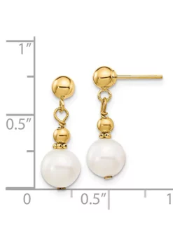 Discount 👍 14K Yellow Gold 7-8mm White Semi-round Freshwater Cultured Pearl Dangle Post Earrings by Belk & Co. 😀 -DealsBelk & Co. Store Belk 11493