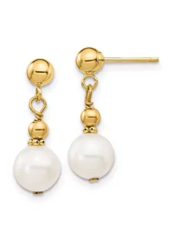 Discount 👍 14K Yellow Gold 7-8mm White Semi-round Freshwater Cultured Pearl Dangle Post Earrings by Belk & Co. 😀 -DealsBelk & Co. Store Belk 11495