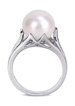 Cheap 👍 11-12 mm Cultured Freshwater Pearl and Diamond-Accent Split Shank Ring in Sterling Silver by Belk & Co. 🤩 -DealsBelk & Co. Store Belk 11499