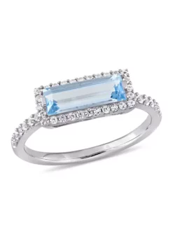 Top 10 😀 Baguette-Cut Sky Blue Topaz and White Sapphire Halo Ring in Sterling Silver by Belk & Co. ✔️