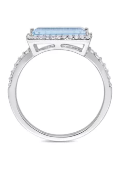 Top 10 😀 Baguette-Cut Sky Blue Topaz and White Sapphire Halo Ring in Sterling Silver by Belk & Co. ✔️ -DealsBelk & Co. Store Belk 11540