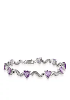 Outlet ๐ฏ Sterling Silver Amethyst and Diamond Heart Bracelet by Belk & Co. โ๏ธ