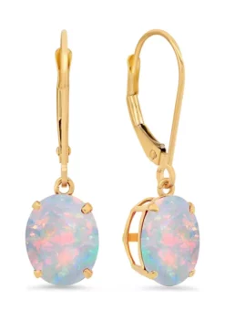 Wholesale 🧨 14K Yellow Gold Oval Created Opal Dangle Earrings by Belk & Co. 👍