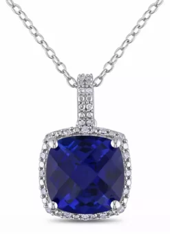 Best reviews of 💯 Lab Created 1/10 ct. t.w. Diamond and 5.72 ct. t.g.w. Created Blue Sapphire Square Pendant With Chain in Sterling Silver by Belk & Co. 🔥