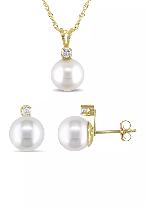 Best Pirce ๐ 2-Piece Cultured Freshwater Pearl and 1/6 ct. t.w. Diamond Stud Earrings and Necklace Set in 14k Yellow Gold by Belk & Co. ๐คฉ 3 Best Pirce ๐ 2-Piece Cultured Freshwater Pearl and 1/6 ct. t.w. Diamond Stud Earrings and Necklace Set in 14k Yellow Gold by Belk & Co. ๐คฉ - Image 3