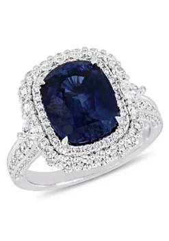 Best Pirce ๐ฅฐ 6.23 ct. t.g.w. Blue Sapphire and 1.43 ct. t.w. Diamond Halo Cocktail Ring in 14K White Gold by Belk & Co. ๐