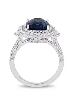 Best Pirce 🥰 6.23 ct. t.g.w. Blue Sapphire and 1.43 ct. t.w. Diamond Halo Cocktail Ring in 14K White Gold by Belk & Co. 🔔 -DealsBelk & Co. Store Belk 11577