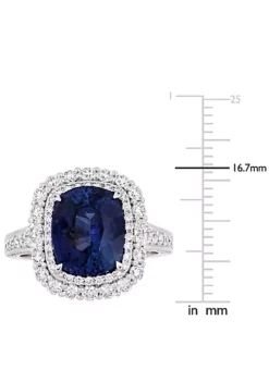 Best Pirce 🥰 6.23 ct. t.g.w. Blue Sapphire and 1.43 ct. t.w. Diamond Halo Cocktail Ring in 14K White Gold by Belk & Co. 🔔 -DealsBelk & Co. Store Belk 11578