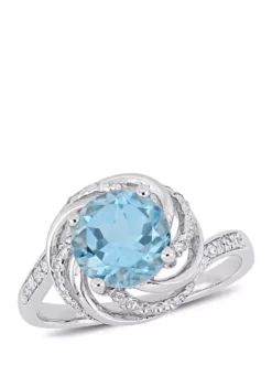 Promo ✔️ 2.5 ct. t.w. Blue and White Topaz and 1/10 ct. t.w. Diamond Accent Swirl Ring in Sterling Silver by Belk & Co. 🔥