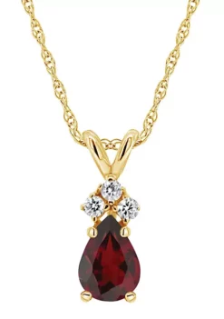 Best Sale ⌛ 14K Gold 7x5 Pear Shape Garnet Diamond Accent Pendant by Belk & Co. 💯