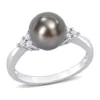Deals 👍 8-8.5mm Black Tahitian Pearl and 1/8 CT TDW Diamond Ring in Sterling Silver by Belk & Co. 👏