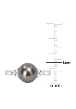 Deals 👍 8-8.5mm Black Tahitian Pearl and 1/8 CT TDW Diamond Ring in Sterling Silver by Belk & Co. 👏 -DealsBelk & Co. Store Belk 11619