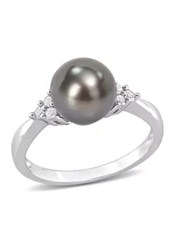 Deals 👍 8-8.5mm Black Tahitian Pearl and 1/8 CT TDW Diamond Ring in Sterling Silver by Belk & Co. 👏 -DealsBelk & Co. Store Belk 11620