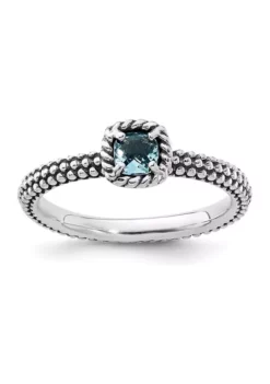 Best Pirce 😉 1/4 ct. t.w. Checker-cut Blue Topaz Antiqued Stackable Expressions Ring in Sterling Silver by Belk & Co. 🧨 -DealsBelk & Co. Store Belk 11631