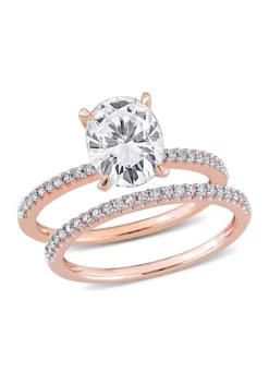 Flash Sale ✨ Lab Created 2 ct. t.w. Oval Moissanite and 1/4 ct. t.w. Diamond Bridal Ring Set in 14k Rose Gold by Belk & Co. ⭐