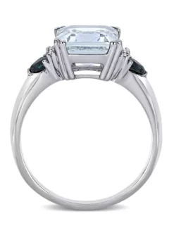 Discount 🔔 3 ct. t.w. Ice Aquamarine, 1/3 ct. t.w. Sapphire, and 1/10 ct. t.w. Diamond Accent 3-Stone Ring in Sterling Silver by Belk & Co. ⭐ -DealsBelk & Co. Store Belk 1165