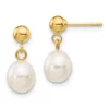 Buy 😍 14K Yellow Gold 6-7mm White Rice Freshwater Cultured Pearl Dangle Post Earrings by Belk & Co. 😀