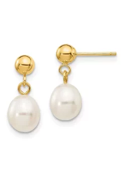 Buy 😍 14K Yellow Gold 6-7mm White Rice Freshwater Cultured Pearl Dangle Post Earrings by Belk & Co. 😀