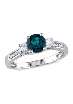 Discount 🥰 Created Emerald and White Sapphire Diamond Accent 3-Stone Ring in 10k White Gold by Belk & Co. 😍 -DealsBelk & Co. Store Belk 11681