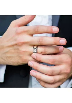 Best Pirce ⌛ Lab Created 2 CT TW Moissanite Solitaire Men's Ring in 2-Tone Sterling Silver with Yellow Gold & Black Rhodium Plating by Belk & Co. 👍 -DealsBelk & Co. Store Belk 11690