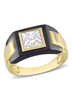 Best Pirce ⌛ Lab Created 2 CT TW Moissanite Solitaire Men's Ring in 2-Tone Sterling Silver with Yellow Gold & Black Rhodium Plating by Belk & Co. 👍 -DealsBelk & Co. Store Belk 11691