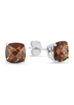 Best Pirce 🎁 Sterling Silver Cushion-Cut Checkerboard Genuine Smoky Quartz Stud Earrings (6 Millimeter) by Belk & Co. 🤩 -DealsBelk & Co. Store Belk 11693