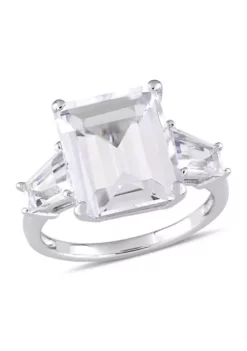 Coupon 🤩 8 7/8 CT TGW Emerald and Tapered-Cut White Topaz 3-Stone Ring in Sterling Silver by Belk & Co. ❤️ -DealsBelk & Co. Store Belk 11699