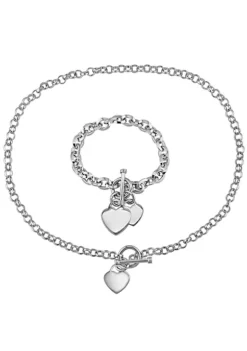 Flash Sale 🛒 Circle Link Heart Charm Necklace and Bracelet 2-Piece Set in Sterling Silver by Belk & Co. 🥰 -DealsBelk & Co. Store Belk 11711