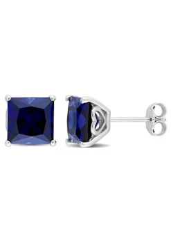 Hot Sale 🤩 Lab Created 5.5 CT TGW Square Cut Created Blue Sapphire Stud Earrings in Sterling Silver by Belk & Co. ✔️