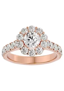 Outlet โค๏ธ 2 Carat Halo Moissanite Engagement Ring In 14 Karat Rose Gold by Belk & Co. ๐