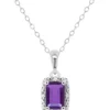 Top 10 🛒 Sterling Silver 6x4mm Emerald Cut Amethyst Diamond Accent Halo Pendant Necklace by Belk & Co. 🧨
