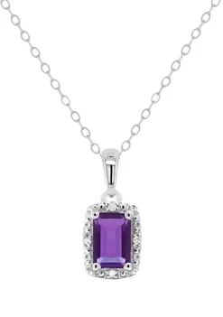Top 10 🛒 Sterling Silver 6x4mm Emerald Cut Amethyst Diamond Accent Halo Pendant Necklace by Belk & Co. 🧨