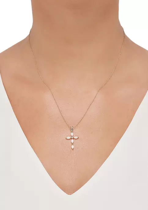 Brand new 💯 1/10 ct. t.w. Diamond and Lab Created Opal Necklace with 18" Box Chain in 10K Yellow Gold by Belk & Co. ✨ 4 Brand new 💯 1/10 ct. t.w. Diamond and Lab Created Opal Necklace with 18" Box Chain in 10K Yellow Gold by Belk & Co. ✨ - Image 4