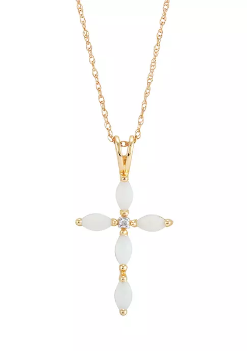 Brand new 💯 1/10 ct. t.w. Diamond and Lab Created Opal Necklace with 18" Box Chain in 10K Yellow Gold by Belk & Co. ✨ 5 Brand new 💯 1/10 ct. t.w. Diamond and Lab Created Opal Necklace with 18" Box Chain in 10K Yellow Gold by Belk & Co. ✨ - Image 5