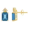 Best Sale 🛒 14K Gold 8x6 Emerald Cut London Blue Topaz 1/8 Cttw Diamond Earrings by Belk & Co. 🥰