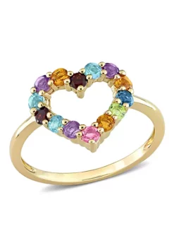 Flash Sale ⭐ Multi-Color Gemstones Open Heart Ring in 10k Yellow Gold by Belk & Co. 🔔