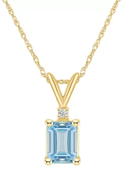 New ๐ฅ 14K Gold 7x5 Emerald Cut Aquamarine Diamond Accent Pendant by Belk & Co. โจ