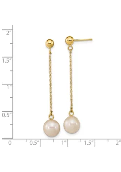 Hot Sale 👍 14K Yellow Gold 7-8mm White Round Freshwater Cultured Pearl Dangle Post Earrings by Belk & Co. 🔔 -DealsBelk & Co. Store Belk 11864