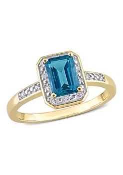 Best Sale 🛒 London Blue Topaz and Diamond Accent Halo Ring in 14k Yellow Gold by Belk & Co. 🎁
