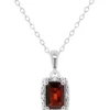 Cheapest 🌟 Sterling Silver 6x4mm Emerald Cut Garnet Diamond Accent Halo Pendant Necklace by Belk & Co. ✨