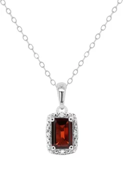 Cheapest ๐ Sterling Silver 6x4mm Emerald Cut Garnet Diamond Accent Halo Pendant Necklace by Belk & Co. โจ