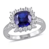 Wholesale ⌛ Lab Created 0.05 CT TW Diamond And 3 3/5 CT TGW Cushion Cut Created Blue Sapphire, Created White Sapphire Halo Ring in Sterling Silver by Belk & Co. 🎉