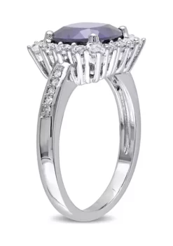 Wholesale ⌛ Lab Created 0.05 CT TW Diamond And 3 3/5 CT TGW Cushion Cut Created Blue Sapphire, Created White Sapphire Halo Ring in Sterling Silver by Belk & Co. 🎉 -DealsBelk & Co. Store Belk 11937