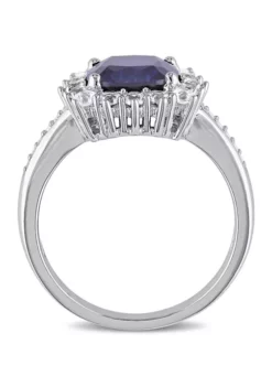 Wholesale ⌛ Lab Created 0.05 CT TW Diamond And 3 3/5 CT TGW Cushion Cut Created Blue Sapphire, Created White Sapphire Halo Ring in Sterling Silver by Belk & Co. 🎉 -DealsBelk & Co. Store Belk 11939